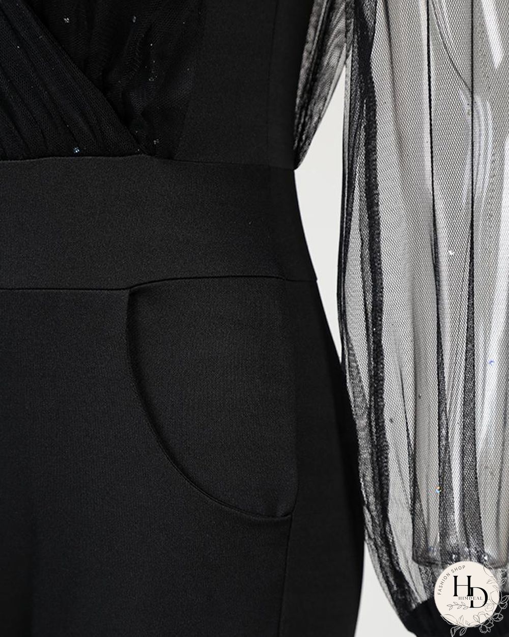 Sheer Mesh Glitter Pocket Design Jumpsuit P14716