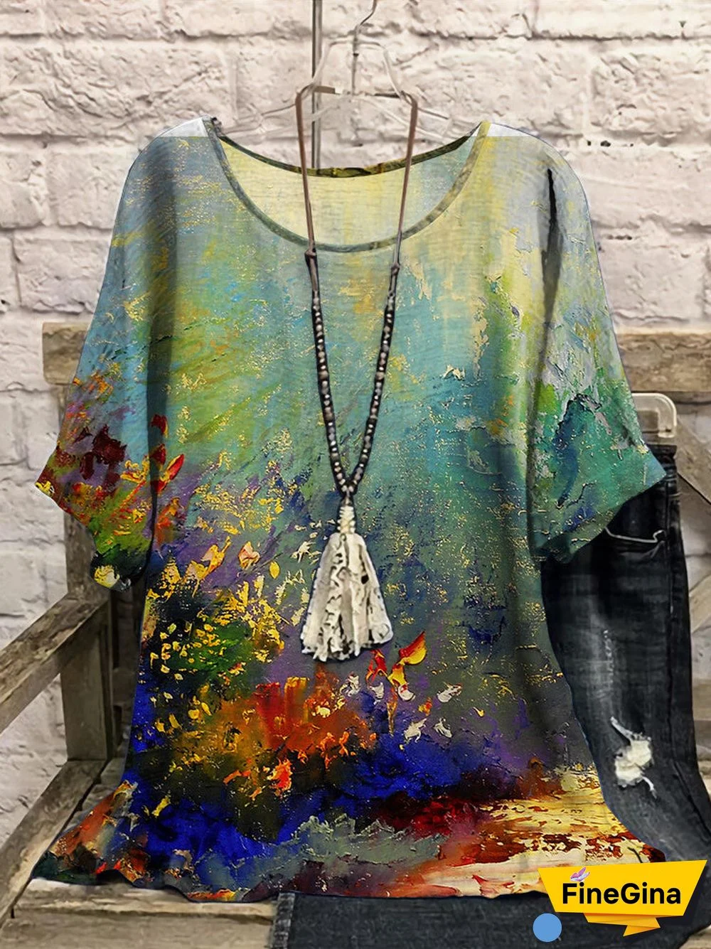 Women Half Sleeve Scoop Neck Floral Printed Colorblock Colorful Women Tops