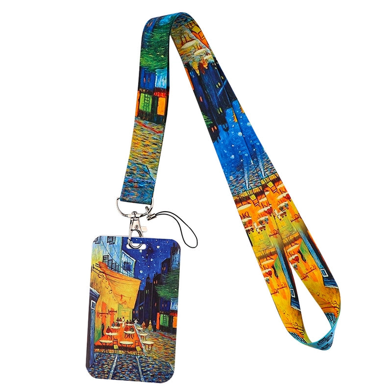 Art Style Van Gogh Lanyard Card Cover Student School Card Bus Pass Shuttle Card Access Control Card Double-sided Printed Mobile Phone Strap