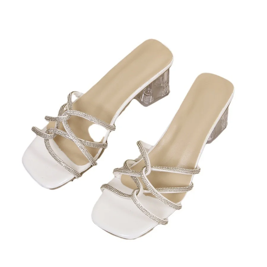 Yyvonne Heel Cool Slippers In The Fashion Shoes Head Water Drill Women's Shoes Transparent High Heel Slippers Wish