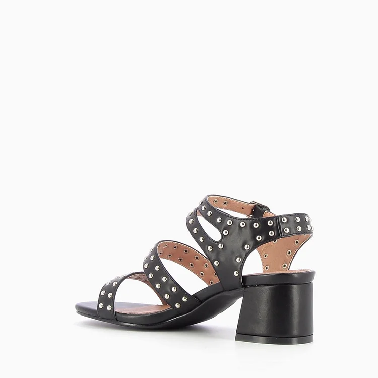 Black Block Heel Sandals Slingback Heels Sandals with Studs Vdcoo