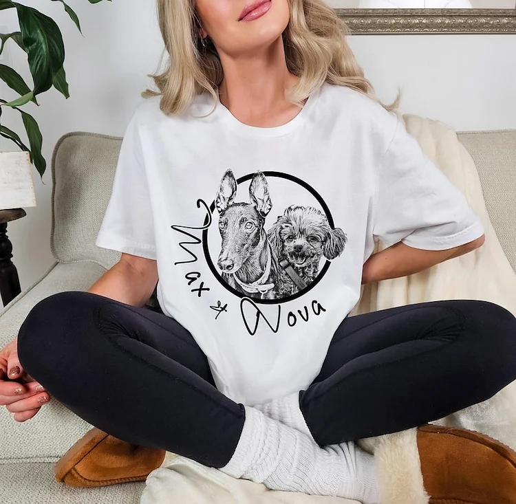 Custom Pet Portrait T Shirt, Custom Dog Cat Shirt With Name Photo