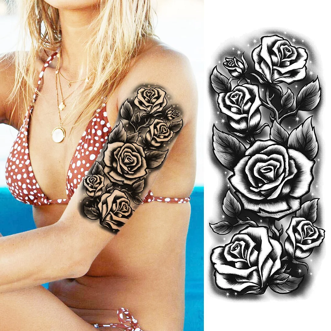 Sdrawing Peony Flower Moon Temporary Tattoos For Women Adult Rose Daisy Crown Fake Tattoo Fashion Washable Half Sleeve Tatoos