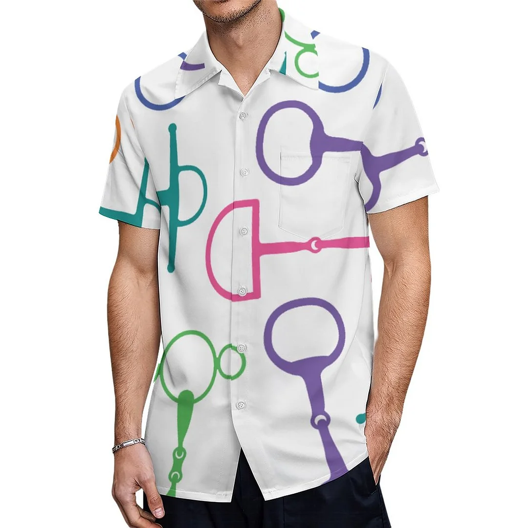 Short Sleeve Colorful Horse Bits Hawaiian Shirt Mens Button Down Plus Size Tropical Hawaii Beach Shirts