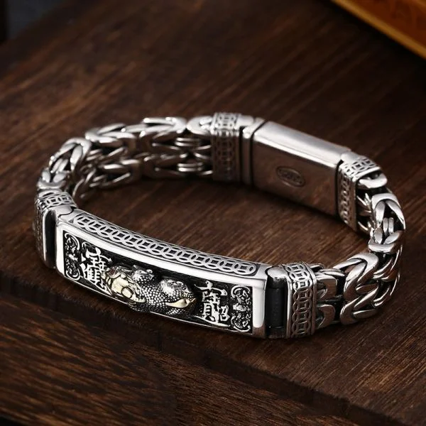 Sterling Silver Fortune Pixiu Byzantine Chain Bracelet