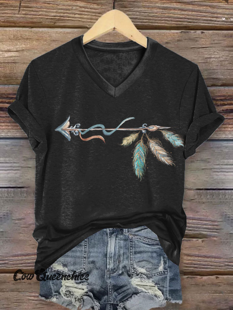 Women&rsquo;s Vintage Art Print V-neck Casual T-Shirt Multicolor / S