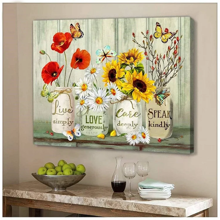 Butterfly Cannvas Live Love Care Speak Kindly Sunflower Lovers Wall Art