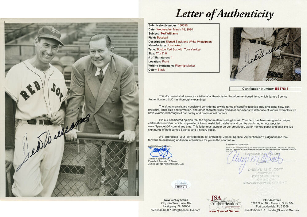 Ted Williams w/ Yawkey Signed JSA LOA Original 7X9 Photo Poster painting Auto Autographed 8X10