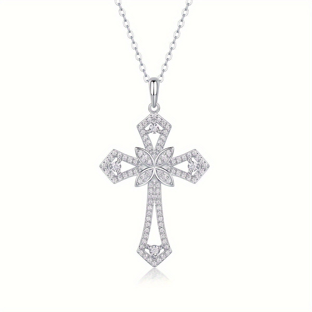  D Color Moissanite Cross Pendant Necklace  S925 Sterling Silver Religious Necklace Platinum Plated 