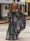 Sexy Backless Floral Printed Long Sleeves Maxi Dresses