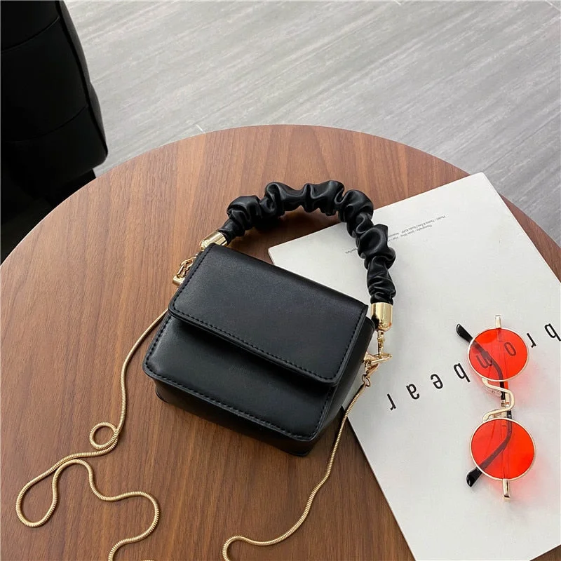 Super Mini Lipstick Bags with Short Handles Folds PU Leather Shoulder Bags for Women 2022 Kawaii Totes Handbags Crossbody Bags