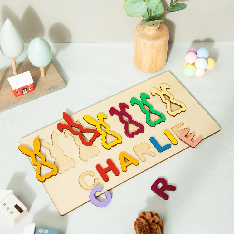 Jessemade Easter Bunny Name Puzzles Personalized Educational Toys for Toddlers Children Gifts