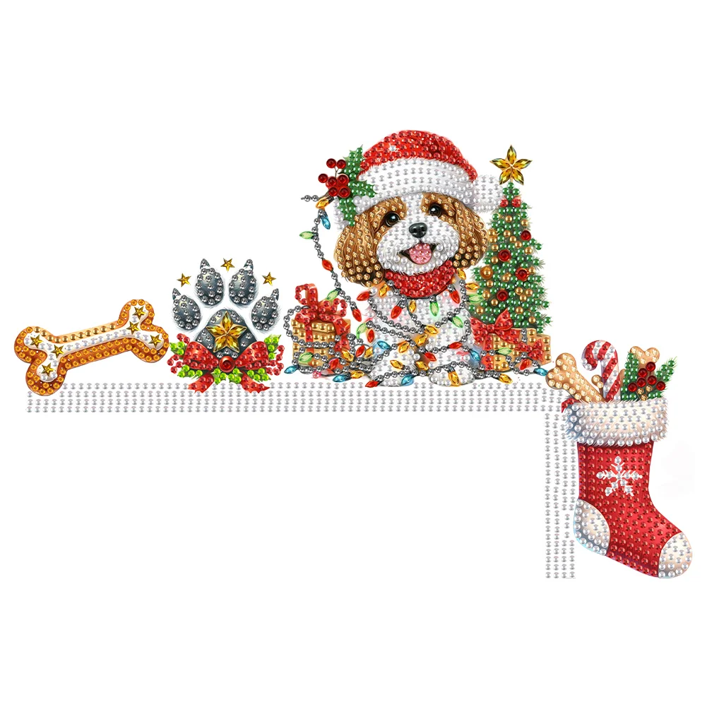 DIY Christmas Dog Wooden Diamond Painting Door Topper Decor Party Ornament