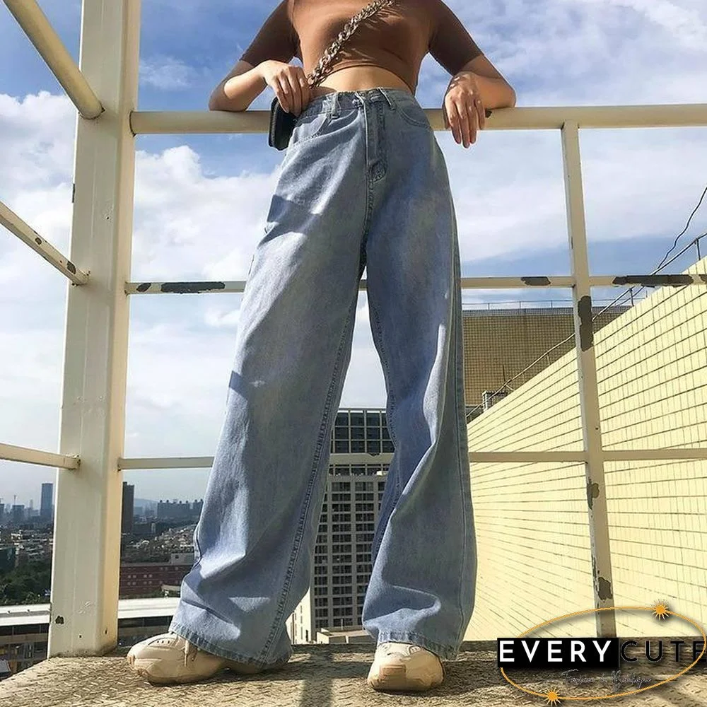 High Waisted Wide Leg Baggy Jeans 90s Cargo Aesthetic Pants Oversized Trousers Women Autumn Blue Boyfriend Jeans Pantalon Femme