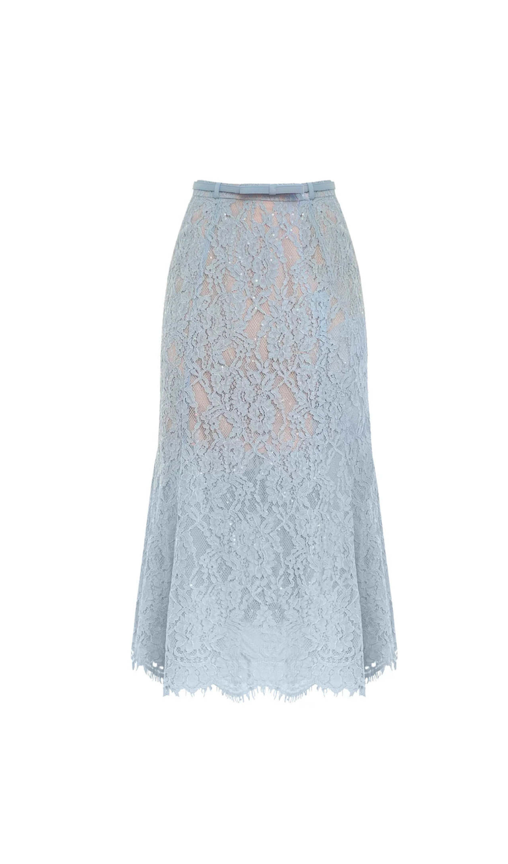 carol lace flared midi skirt in blue