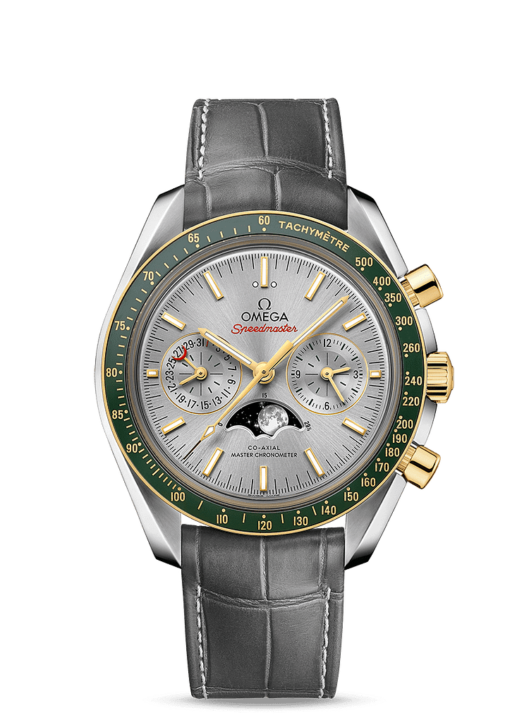 MOONPHASE CO‑AXIAL MASTER CHRONOMETER MOONPHASE CHRONOGRAPH 44.25 MM 304.23.44.52.06.001 FAVOURITES COMPARE Steel ‑ yellow gold on Leather strap