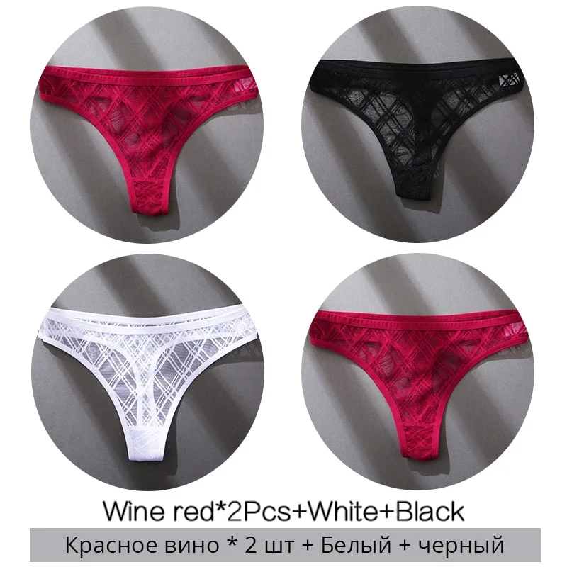 FINETOO Sexy Thongs Panties Women M-XL Transparent Lattice Underwear Ladies Lace G-string Underpants Female Thong Lingerie 2021