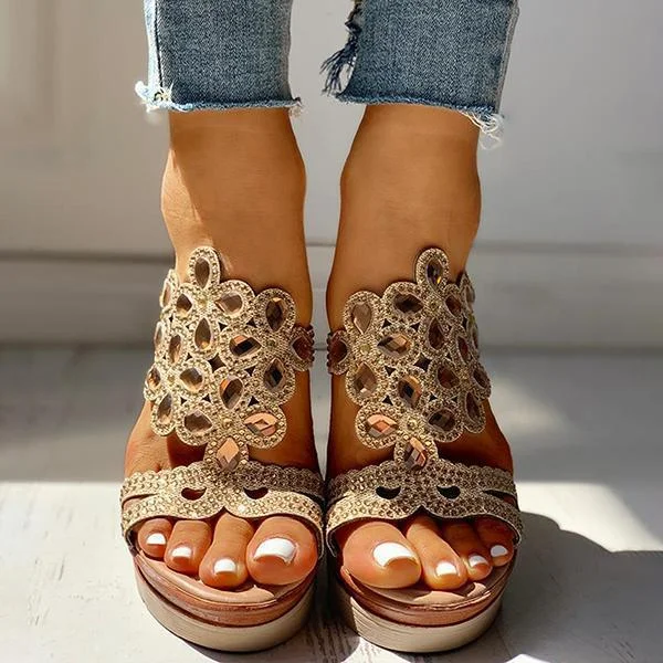 Studded Platform Wedge Casual Slingback Sandals