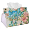(24cm)Ocean Butterfly Rose 24cm DIY Diamond Painting Rhinestones Decorative Tissue Box Reusable Crystal Mosaic PU Tissue Holder for Home Car Desk Decoration Craft