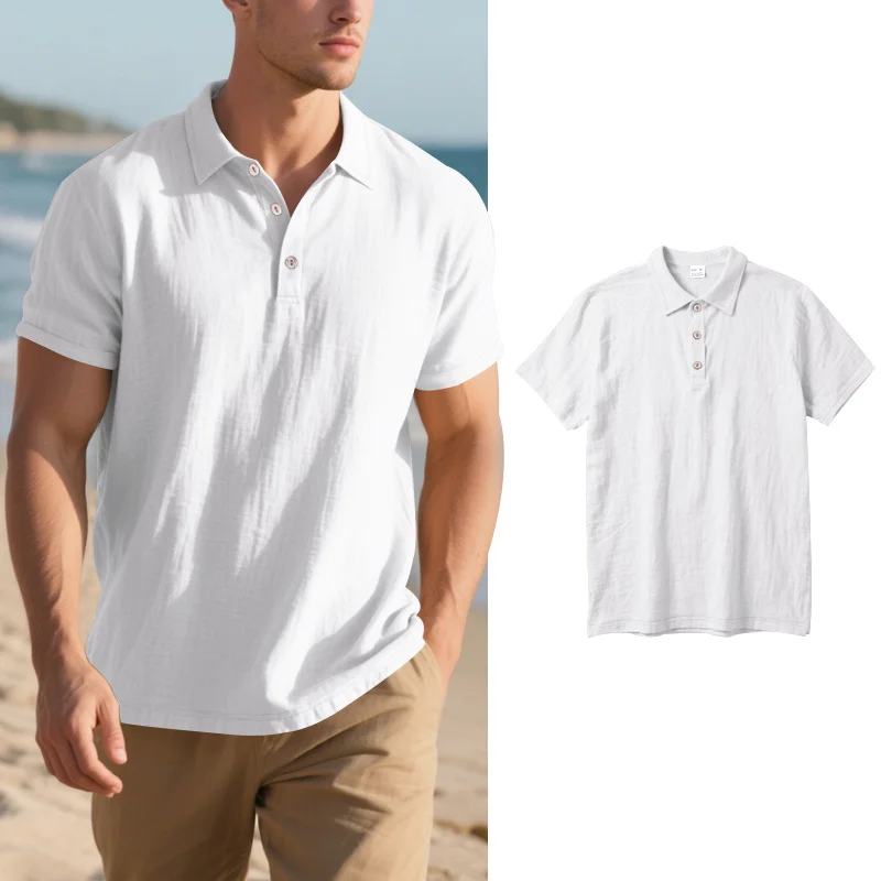 2026 New Men's Short-Sleeve Linen Polo Shirt &mdash; Loose-Fit, Casual, With Turn-Down Collar-INSPIREUSE