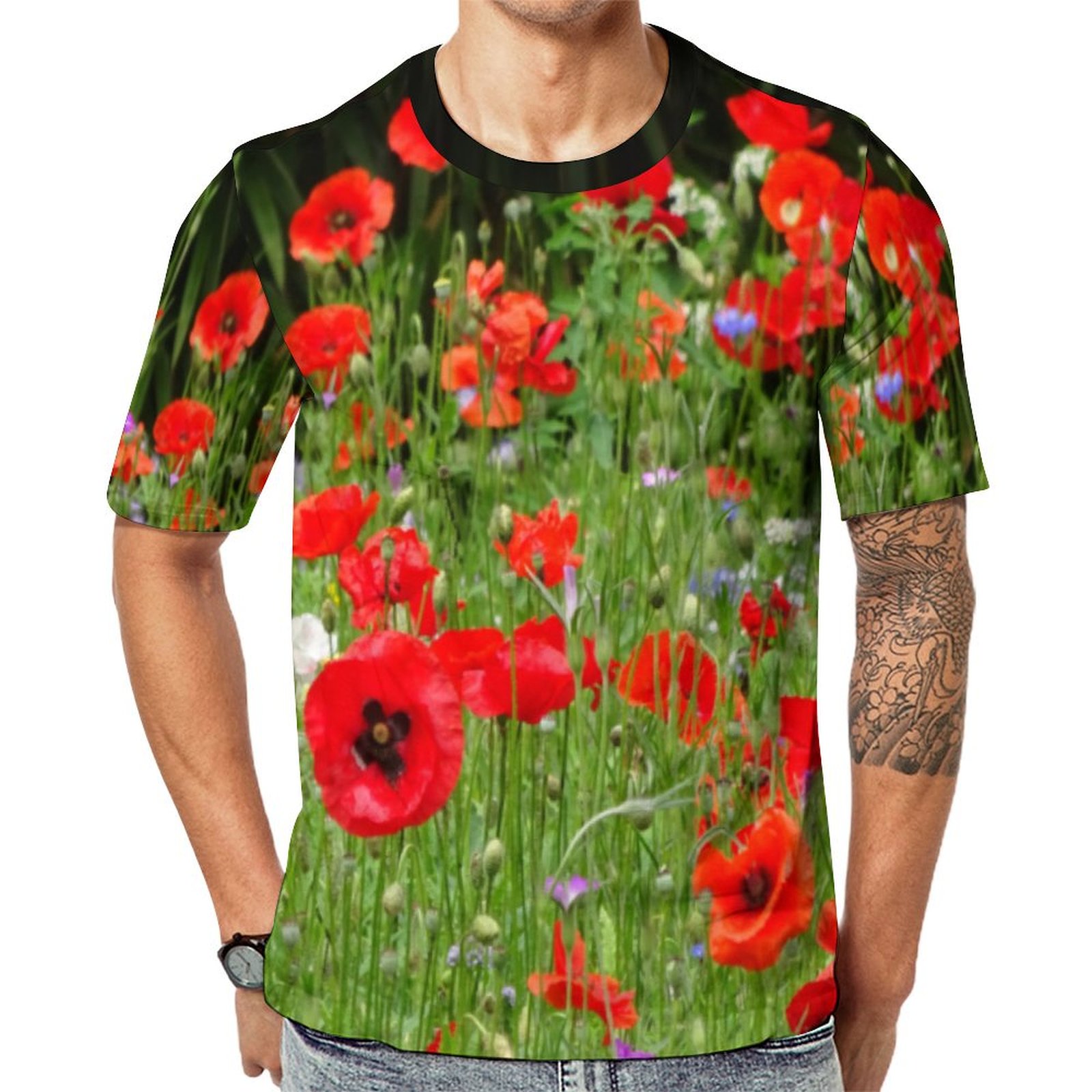 Red Poppies Field  Short Sleeve Print Unisex Tshirt Summer Casual Tees for Men and Women Coolcoshirts