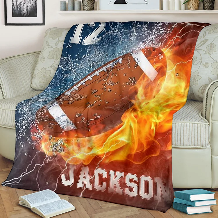 Personalized Super Bowl Football Blanket, American Football Boy Blanket, Custom Name Number [personalized name blankets][custom name blankets]