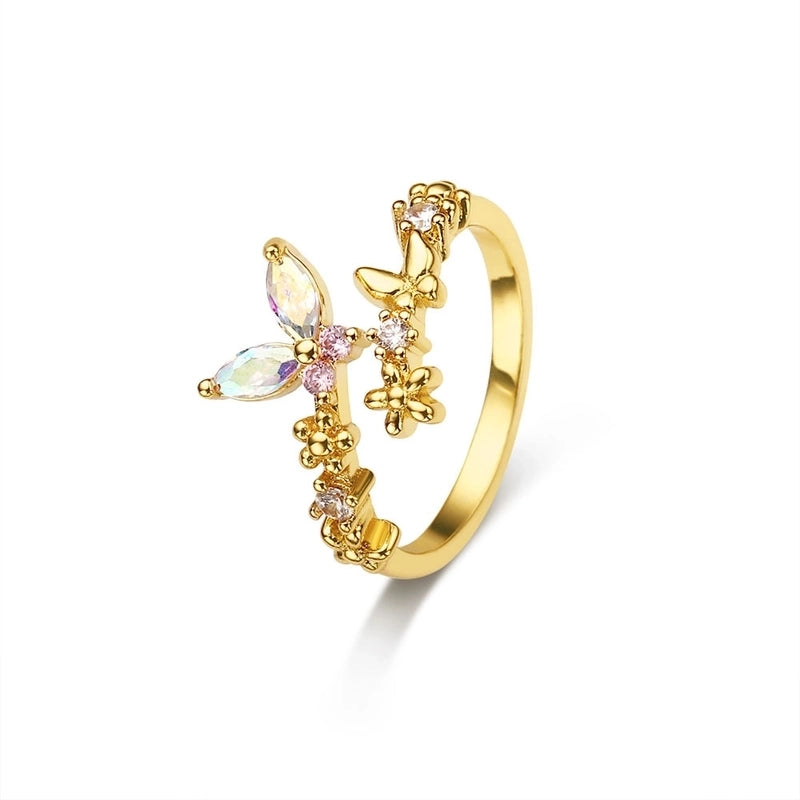 Full Inlaid Zircon Ring  Fashion Ornament Copper Plated Real Gold Ornament Ring For Women