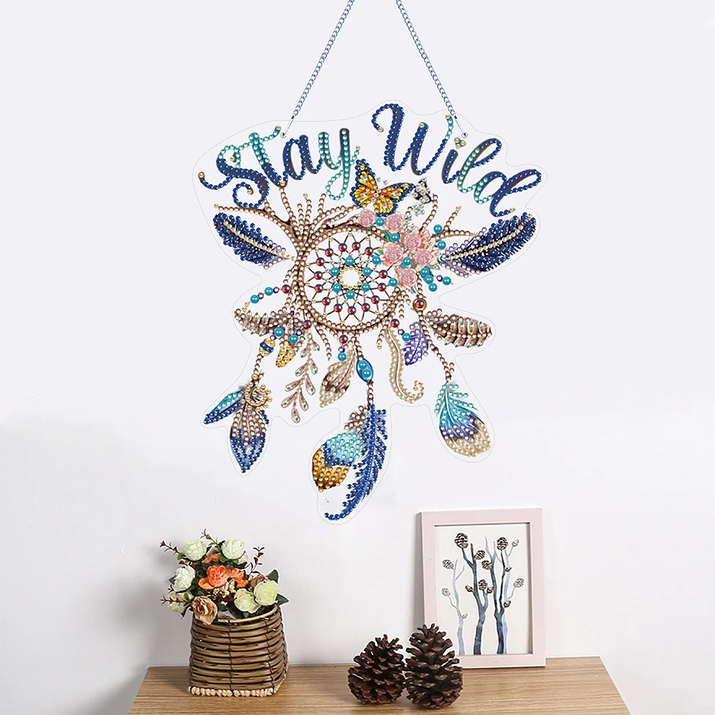 DIY Dreamcatcher Acrylic Single-Sided Diamond Painting Hanging Pendant for Home Wall Decor 