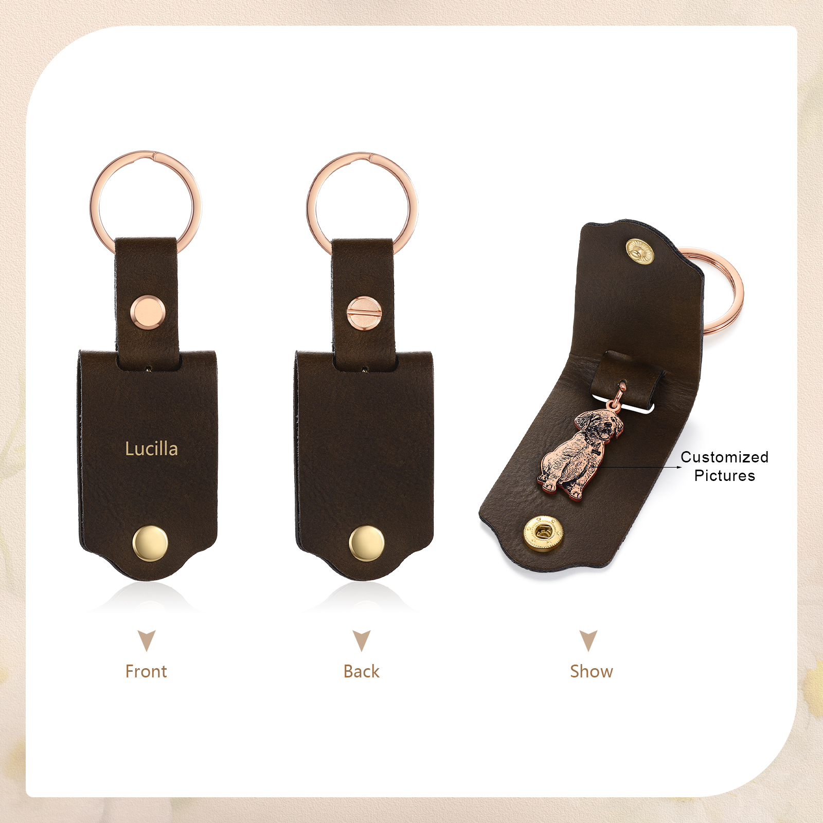 Personalised Photo & Name Pet Keychain Custom Leather Dog Cat Keychain Gifts for Him/Her-Jessemade AU