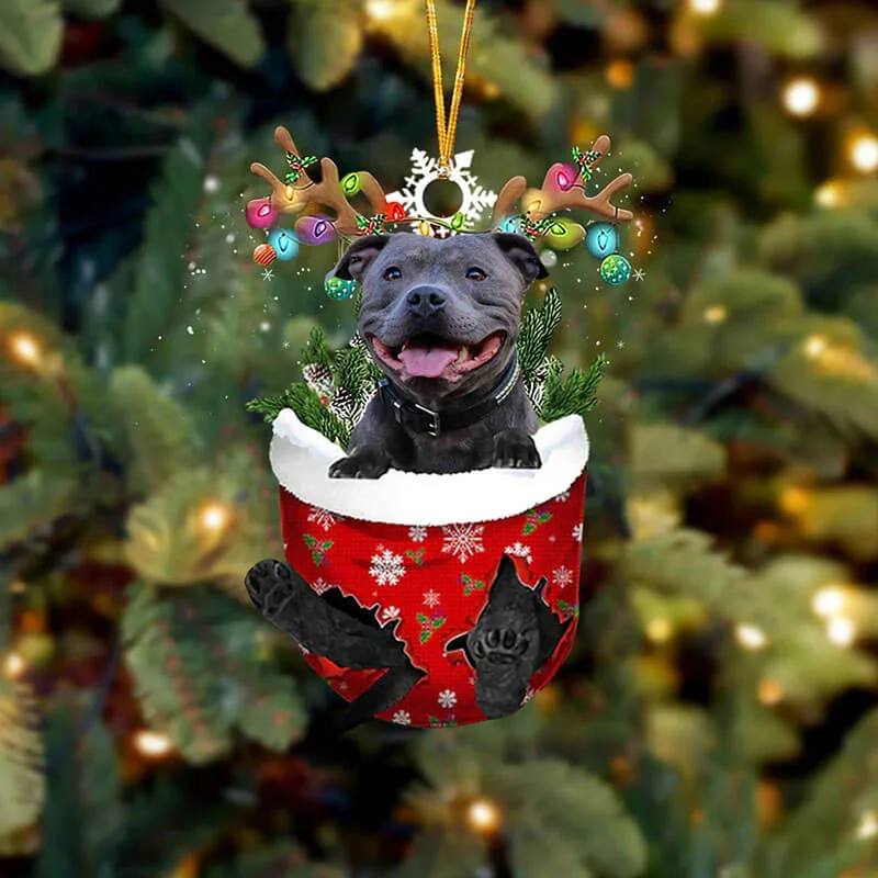 VigorDaily English Staffordshire Bull Terrier In Snow Pocket Christmas Ornament SP141