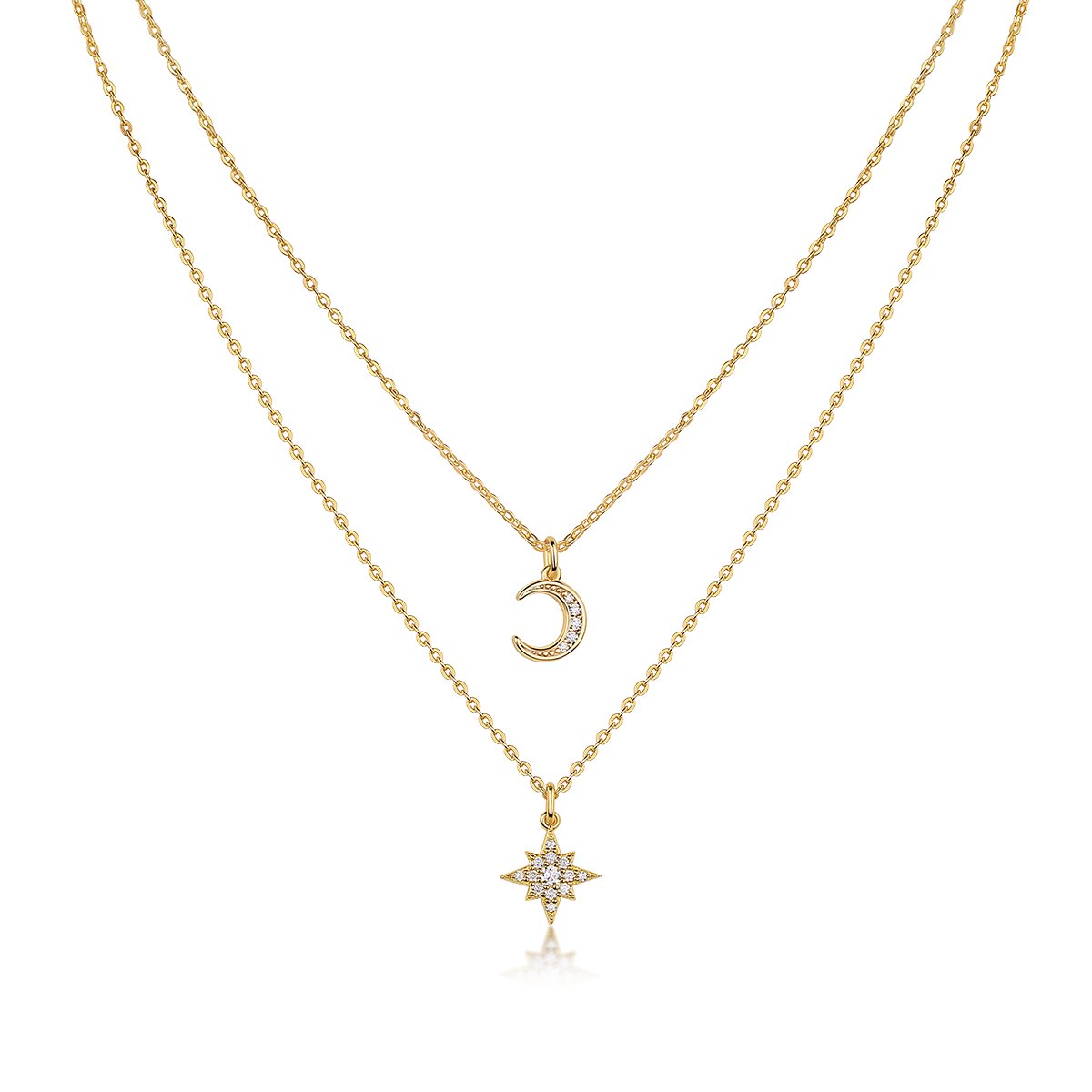 Moon Star Moissanite Chain Necklace Bundle