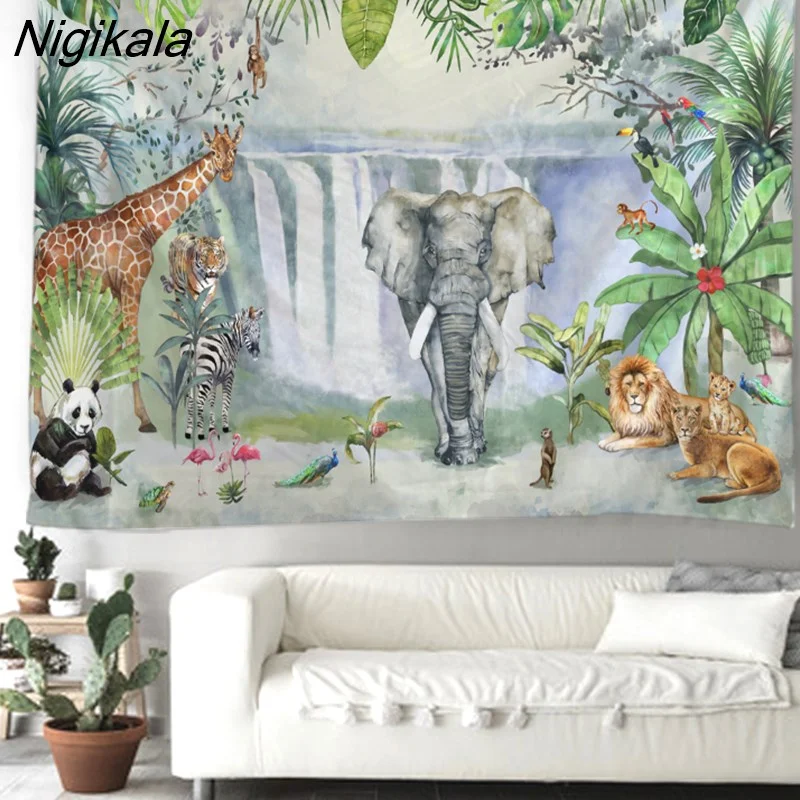Nigikala Fairy Tale Animal Forest Wall Tapestry Art Decor Blanket Curtain Hanging Home Bedroom Living Room Decoration