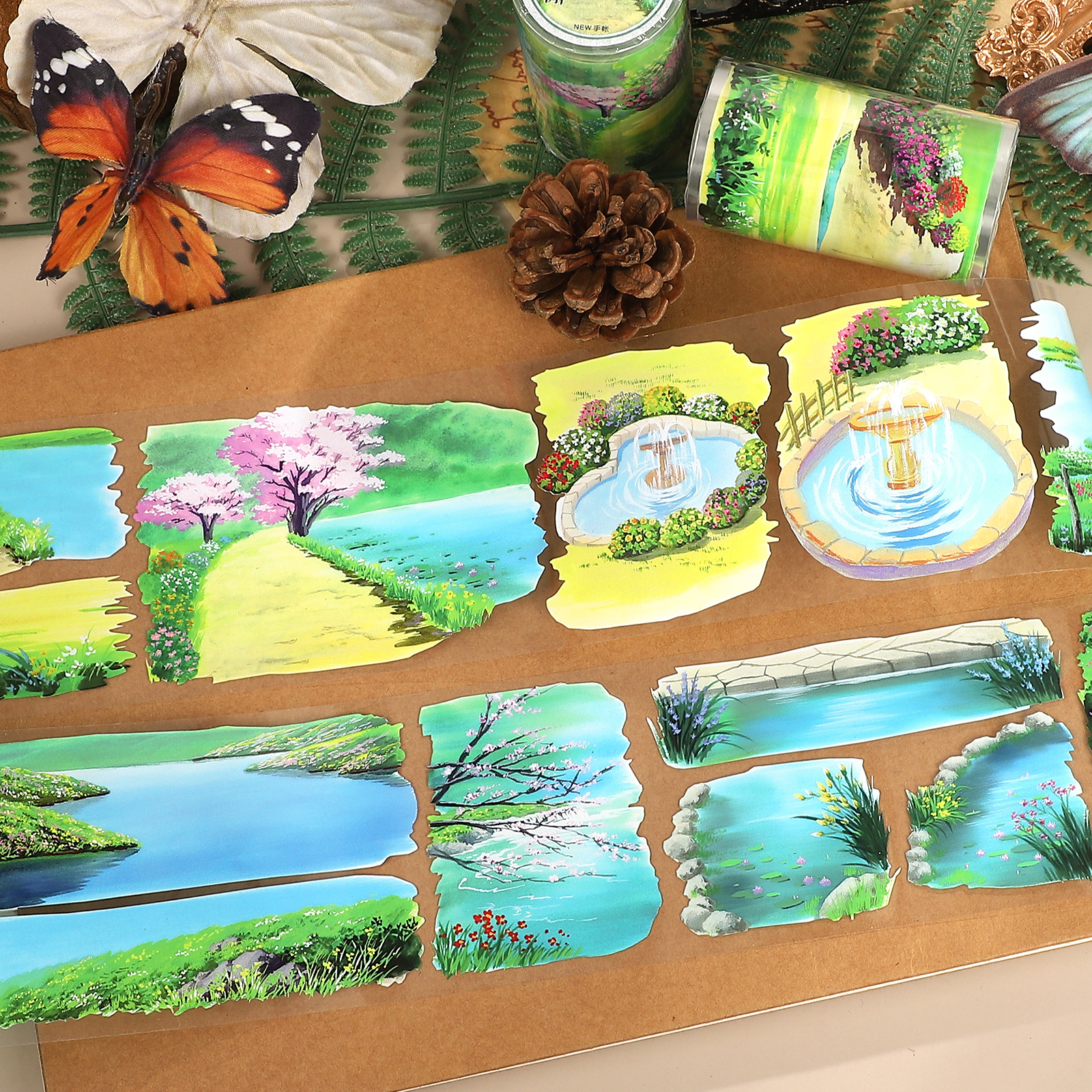 PET 테이프 - 70mm*5.4m 빈티지 식물 꽃 강