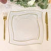 10 Pack | 8" Clear / Gold Wavy Rim Modern Square Plastic Dessert Plates, Disposable Salad Appetizer Party Plates