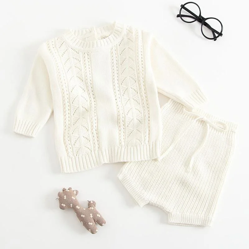 New Spring Autumn Infant Baby Girls Knit Long Sleeve Flower Coat + Braces Rompers Clothing Sets Kids Girl Suit Clothes 0-3Yrs