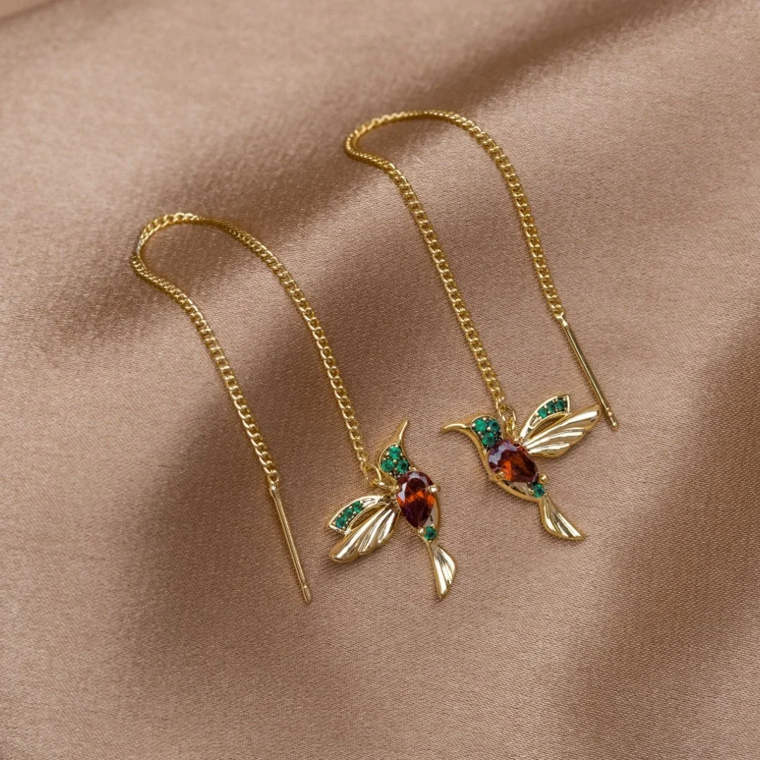 Crystal Bird Tassel Earrings