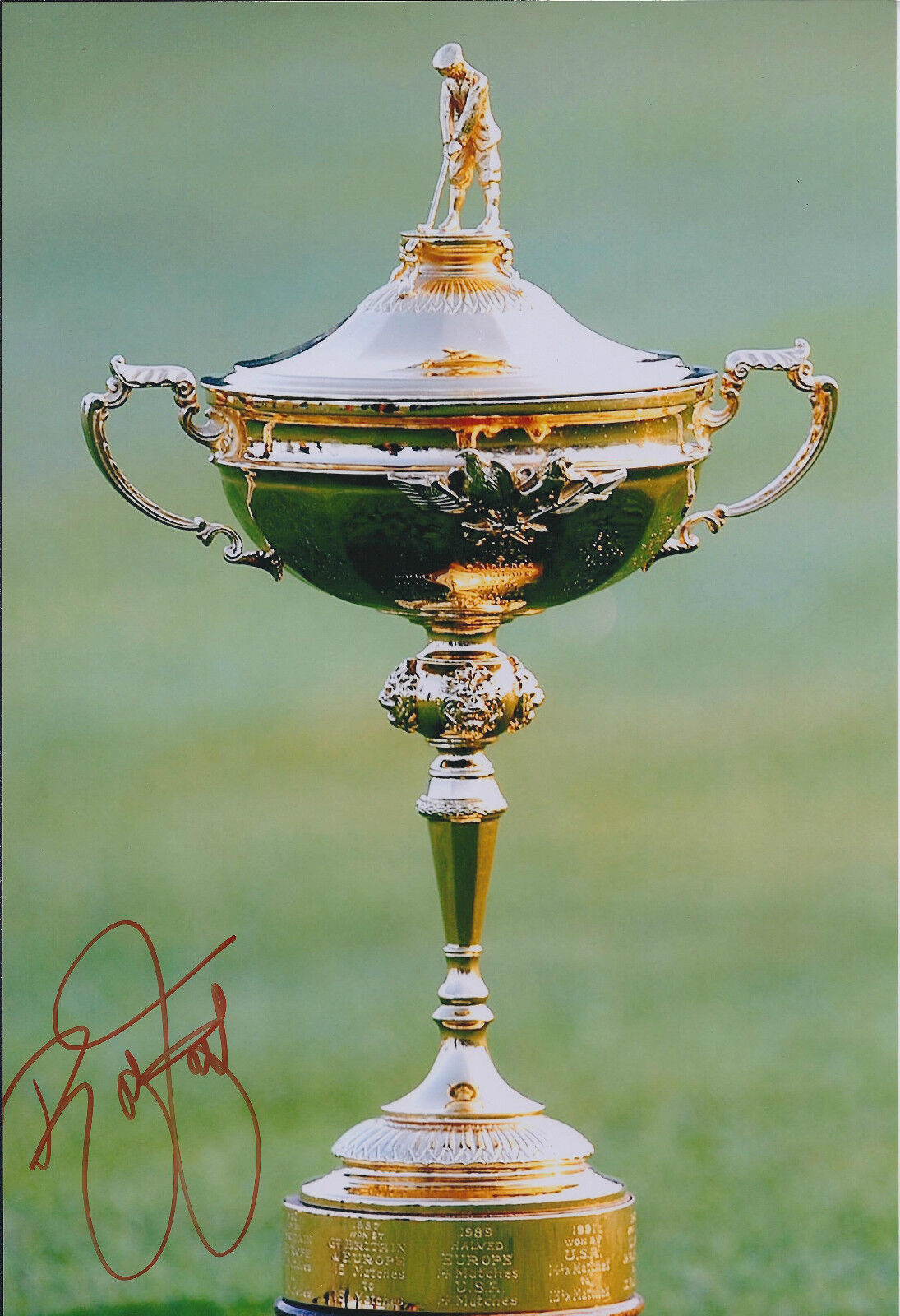 Rickie FOWLER SIGNED Autograph 12x8 Ryder Cup Trophy Photo Poster painting AFTAL COA GOLF