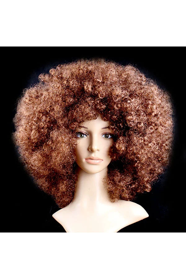 Funny Wild-Curl Up Wig For Halloween Christmas Party Masquerade Brown-elleschic