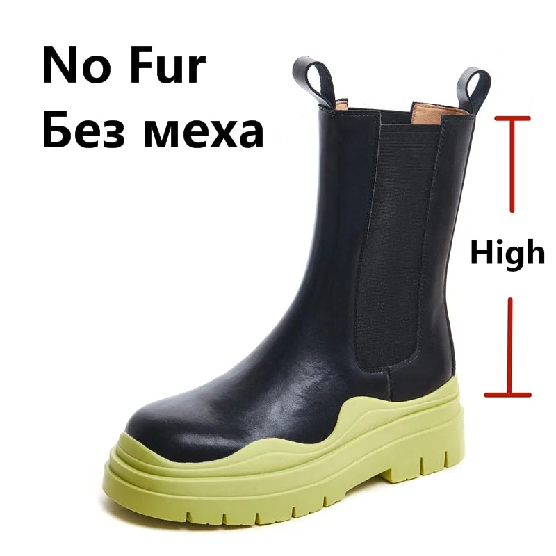 Women Mid-Calf Boots Basic Genuine Leather Thick Heels Fashion Concise Autumn Winter Shoes Woman Newest Brand High Boots