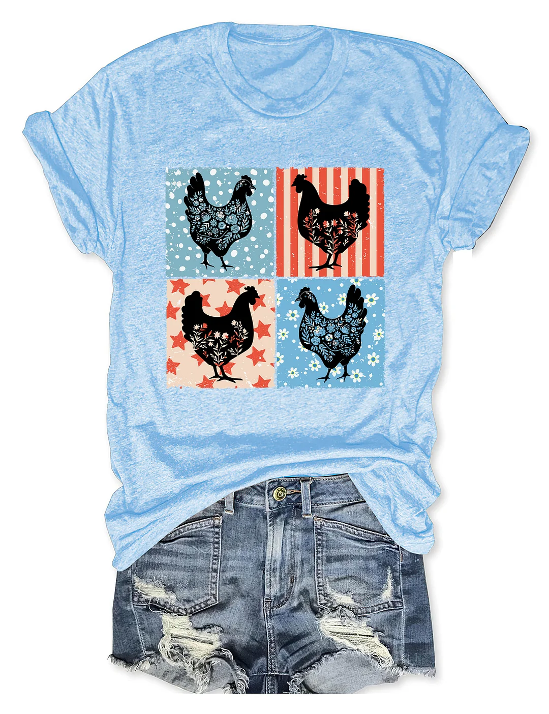 Floral Chicken 4th of July T-shirt