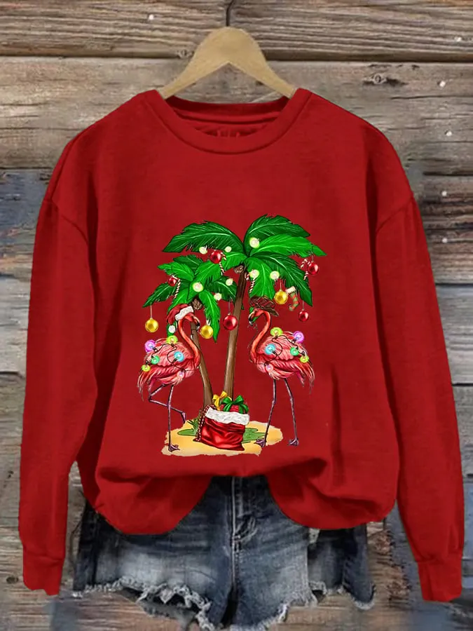 Women's Christmas Flamingo Print Casual Sweatshirt