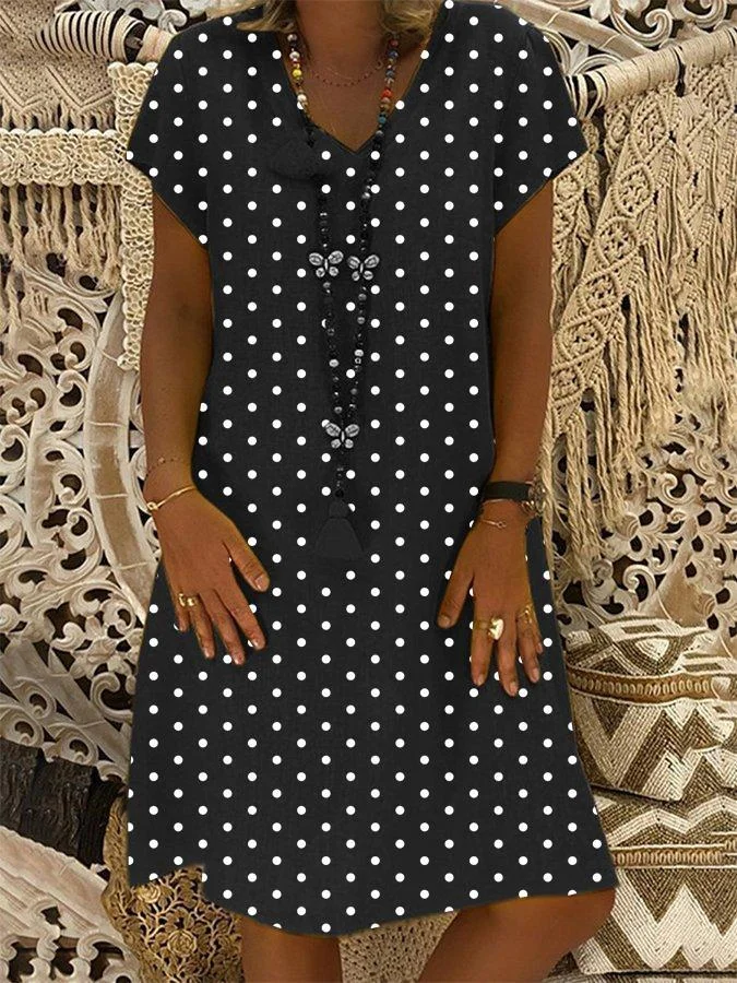 Normal Outdoor Short-sleeved V-neck Casual Dress