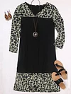 Vibrant Leopard Print Pendulum Dress - Elegant V-Neck, Long Sleeve, Mid-Elastic Smocked Fabric, Perfect for Spring, Summer, and Fall Seasons - Womens Polyester Clothing for Adult