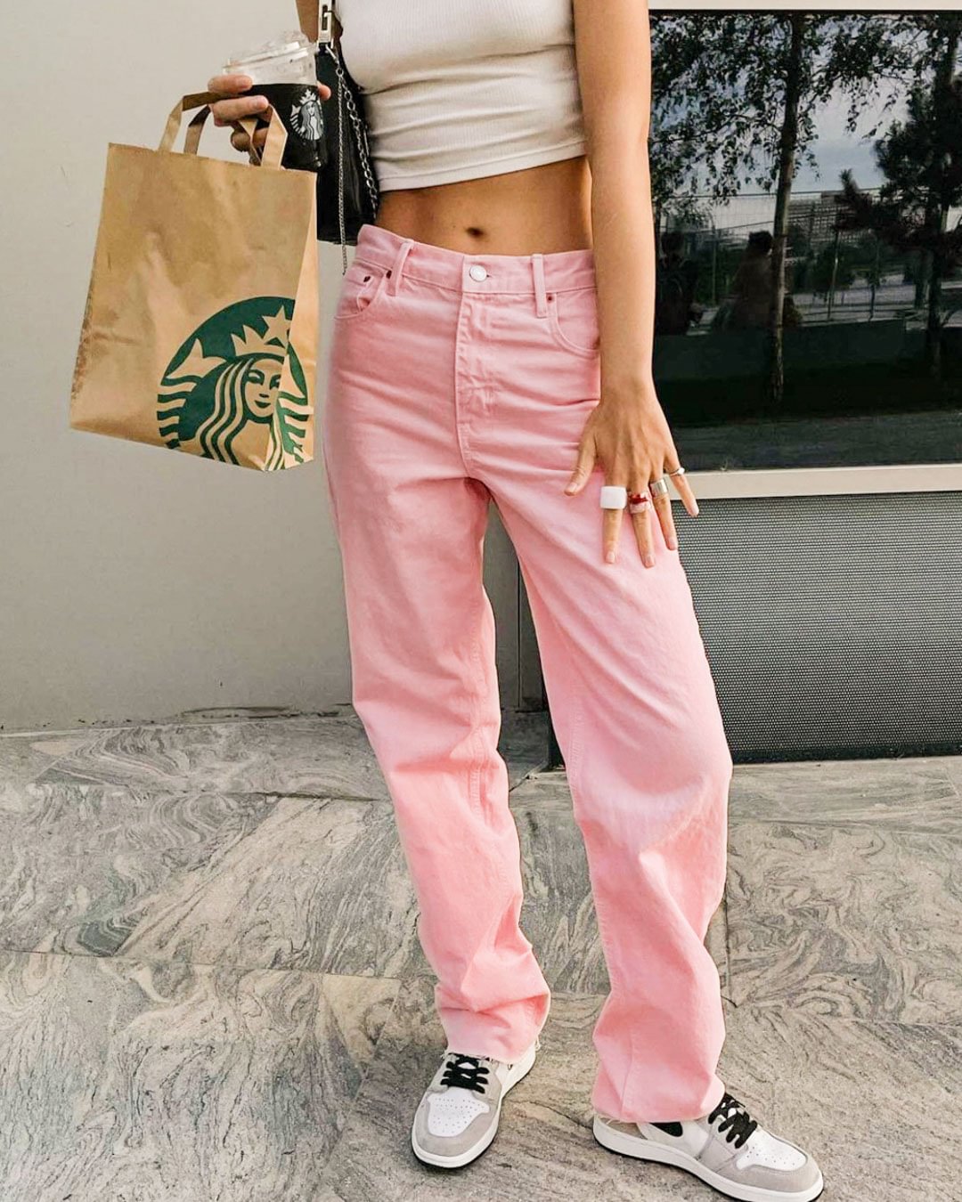 Fashionv-Pink Casual Stretch Breathable Women's Straight Jeans