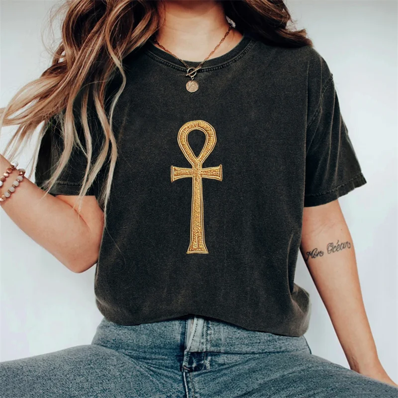 Ankh Golden Embroidered Vintage Washed T Shirt