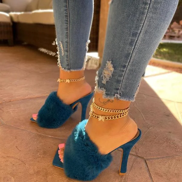 Suede Fashion Fur High Heel Sandals