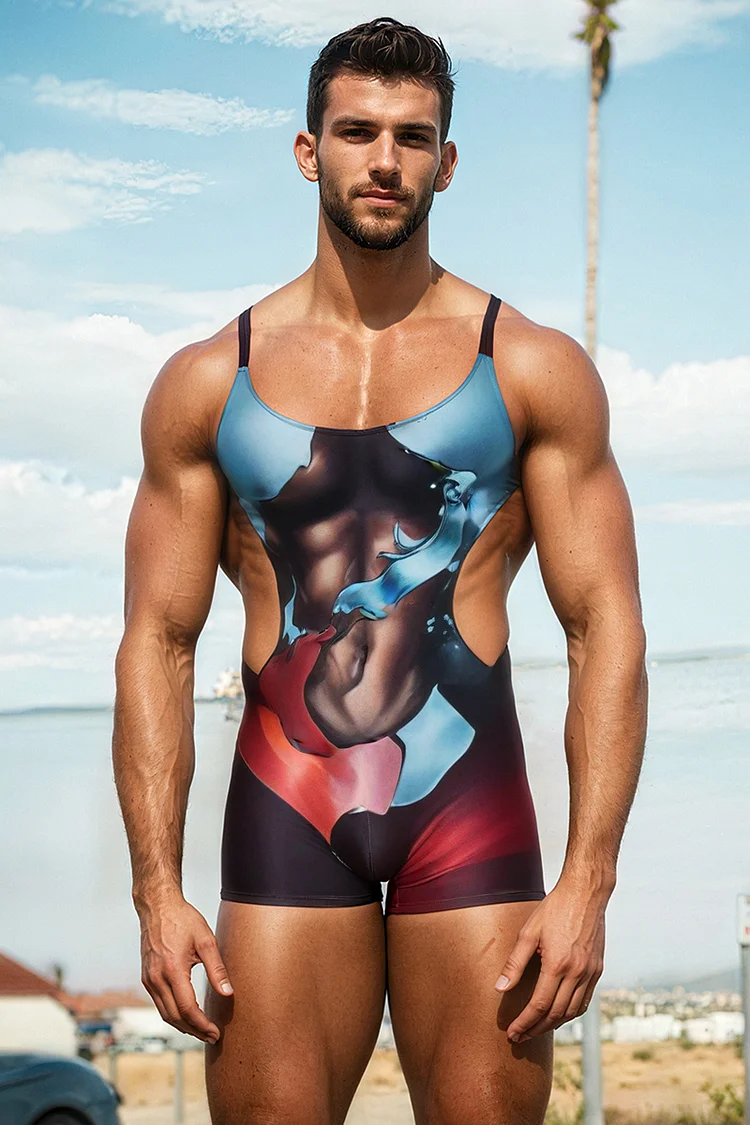 Men's Graphic Print Cut Out One-Piece Singlet Swimsuit [Pre-Order]