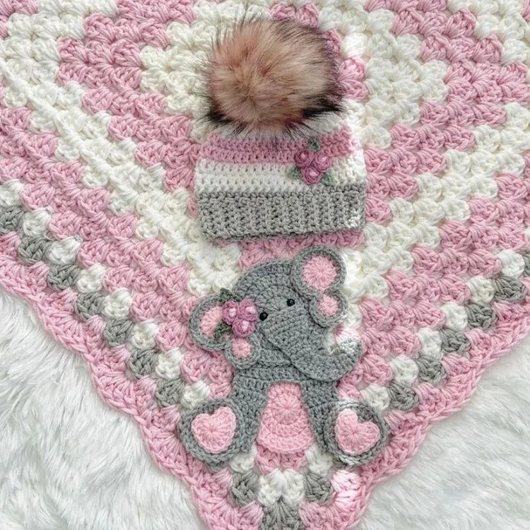 Lulusnow Handmade Pink Baby Elephant Crochet Animal Baby Blanket Gifts For Baby 