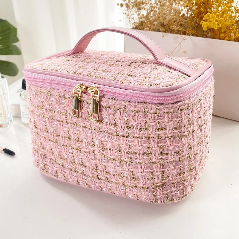 Wallenrisen High Capacity Tweed Style Cosmetic Bag Simple Women's Toiletry Bag Travel Makeup Storage Ins Incredibly Cute Storage Storage Bag