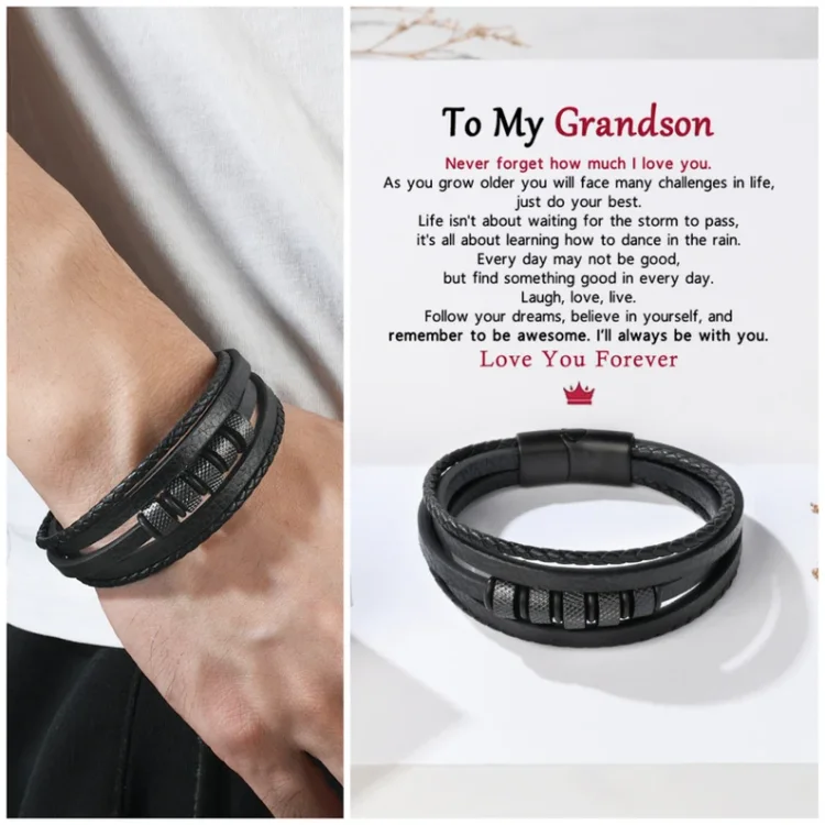 To My Grandson Leather Bracelet "I’ll always be with you" Inspirational Gifts For grandon